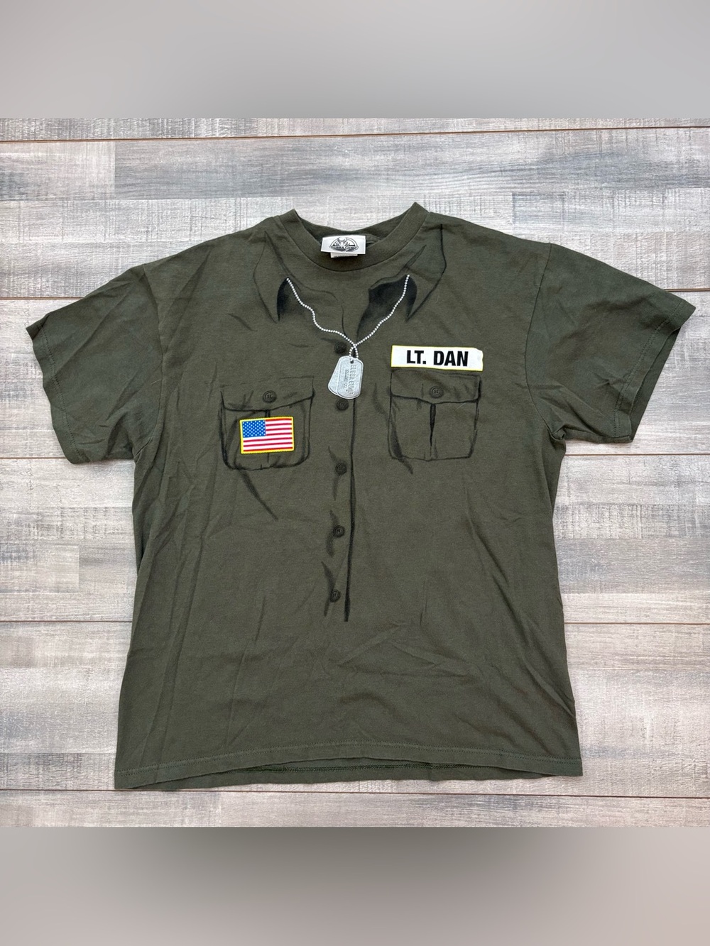 Bubba Gump Shrimp Forest Lt Dan Shirt 2D Printed Size Large Green Novelty Army